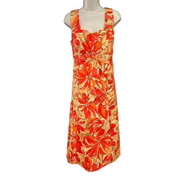 Coldwater Creek Red & Beige Floral Sleeveless Dress Size 16 Elegant A-Line Style - Picture 3 of 7